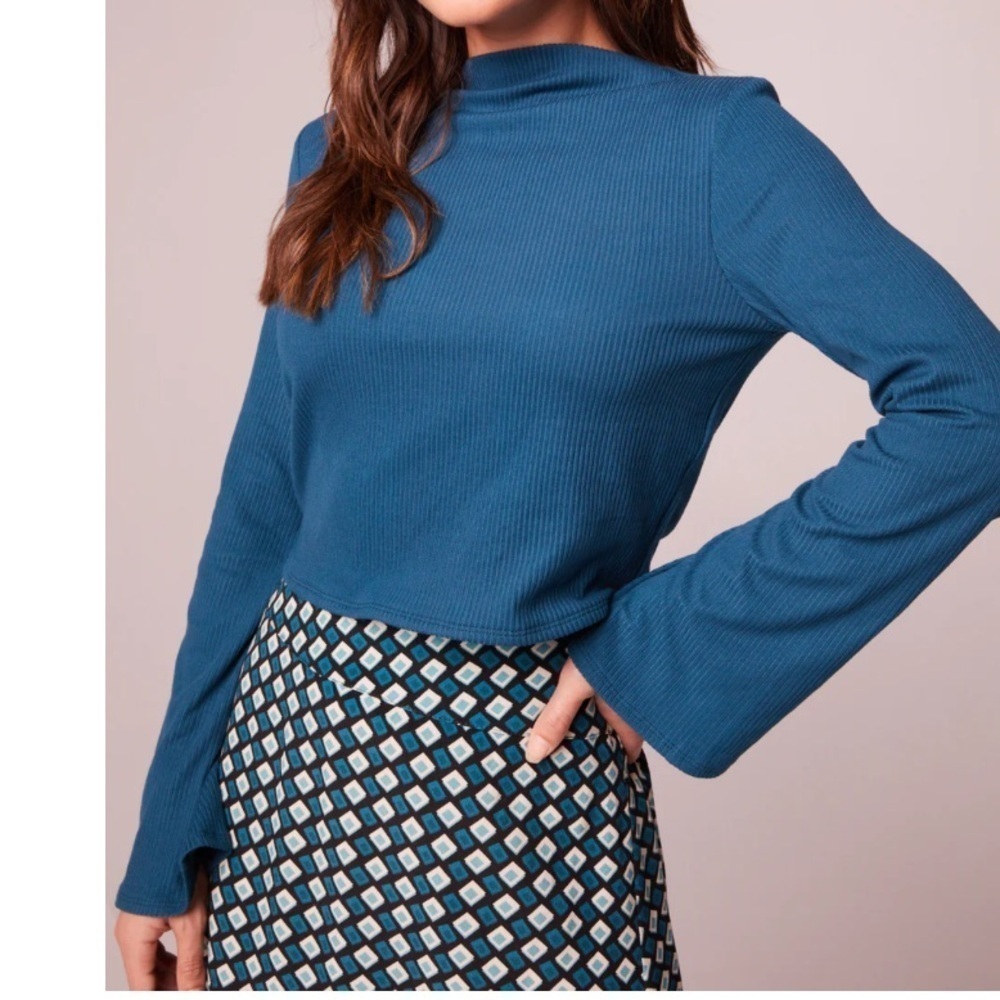 Band of the free nwt teal long flare sleeve cut out back tie top